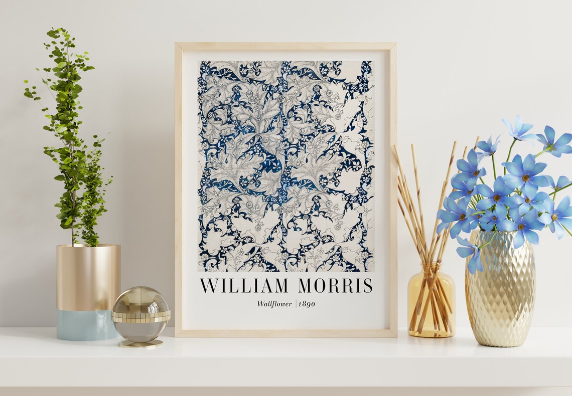 William Morris Wallflower 1890 Blue Floral Pattern Vintage Art Poster - Image 4