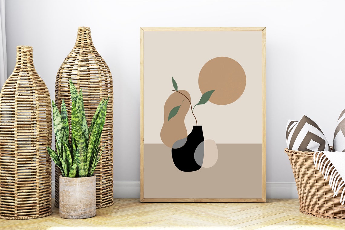Abstract Vase Green Branch Sun Neutral Modern Still Life Poster - Image 6