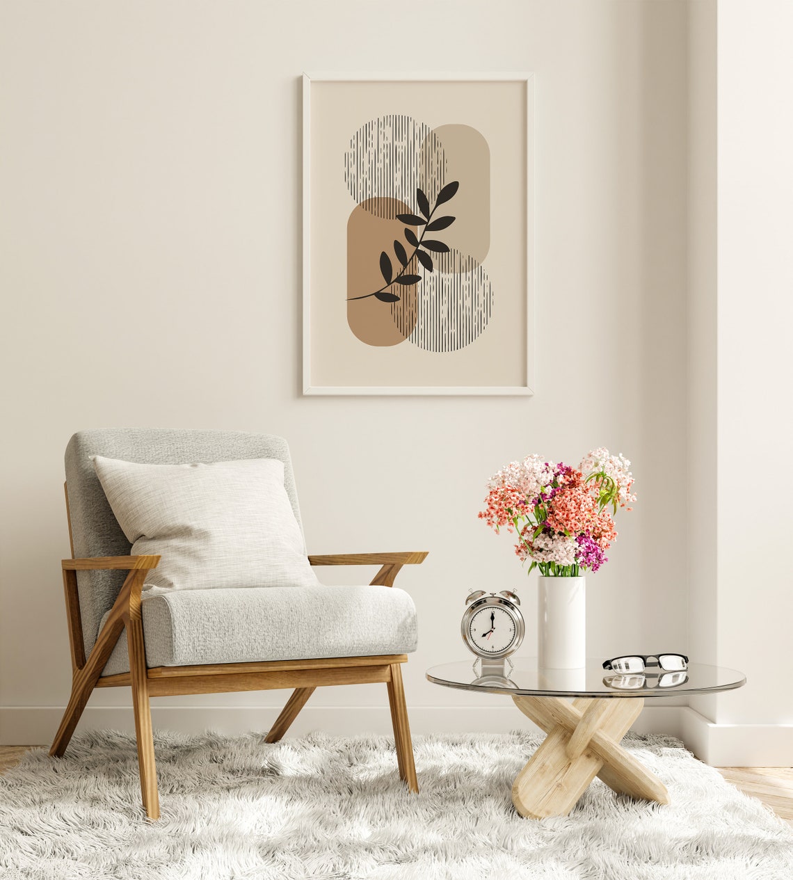 Black Leaf Sprig Beige Arches Minimalist Geometric Plant Poster - Image 8