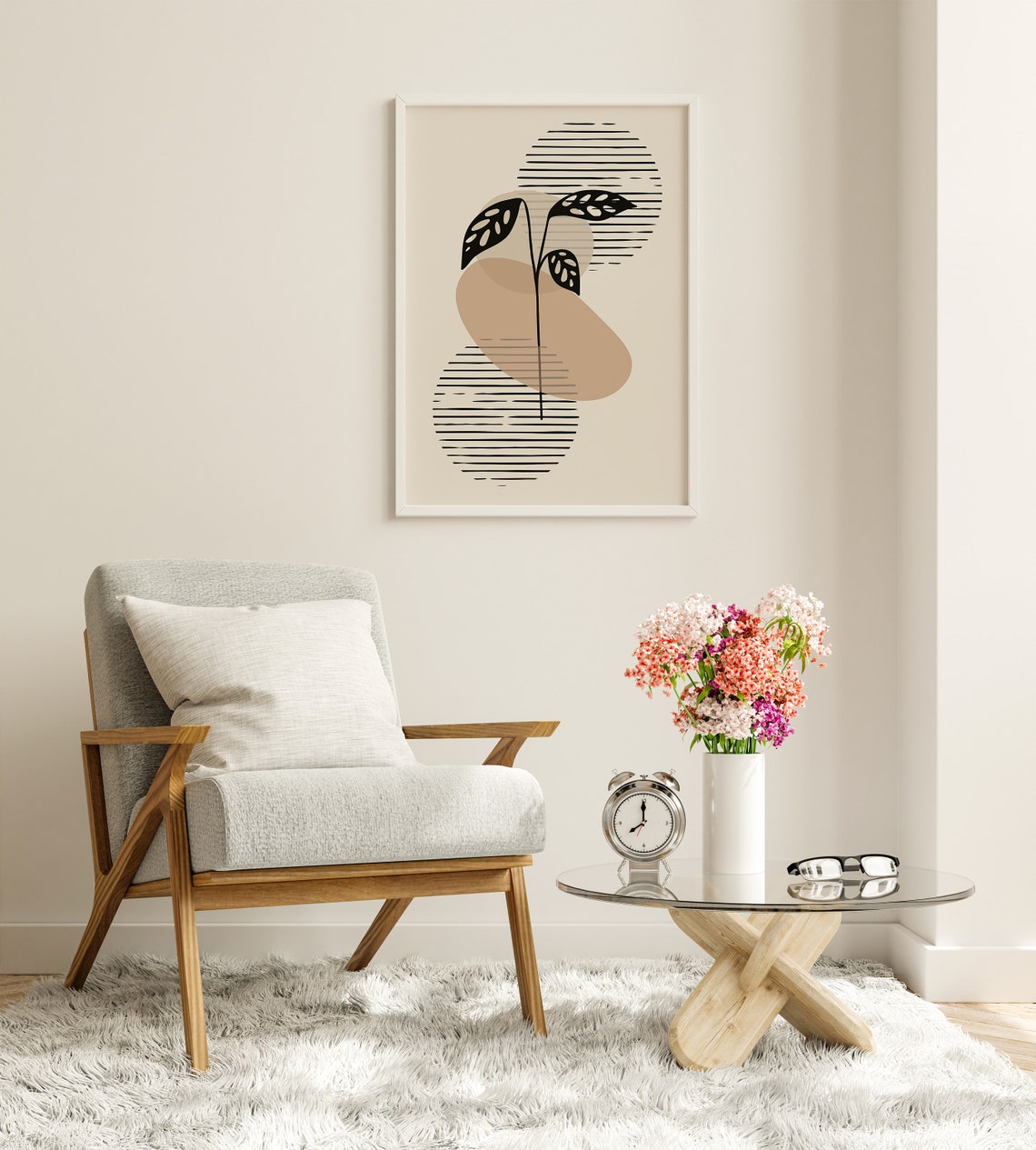 Abstract Botanical Black Leaf Tan Shapes Minimalist Wall Poster - Image 8