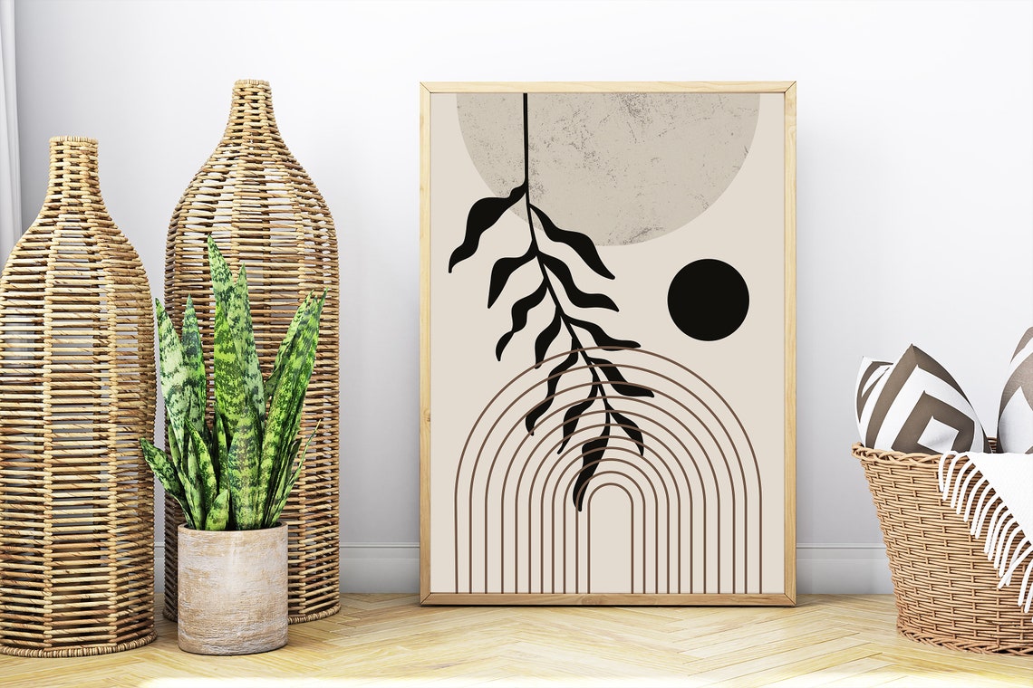 Rainbow Arch Black Leaves Moon Mid Century Botanical Wall Poster - Image 5