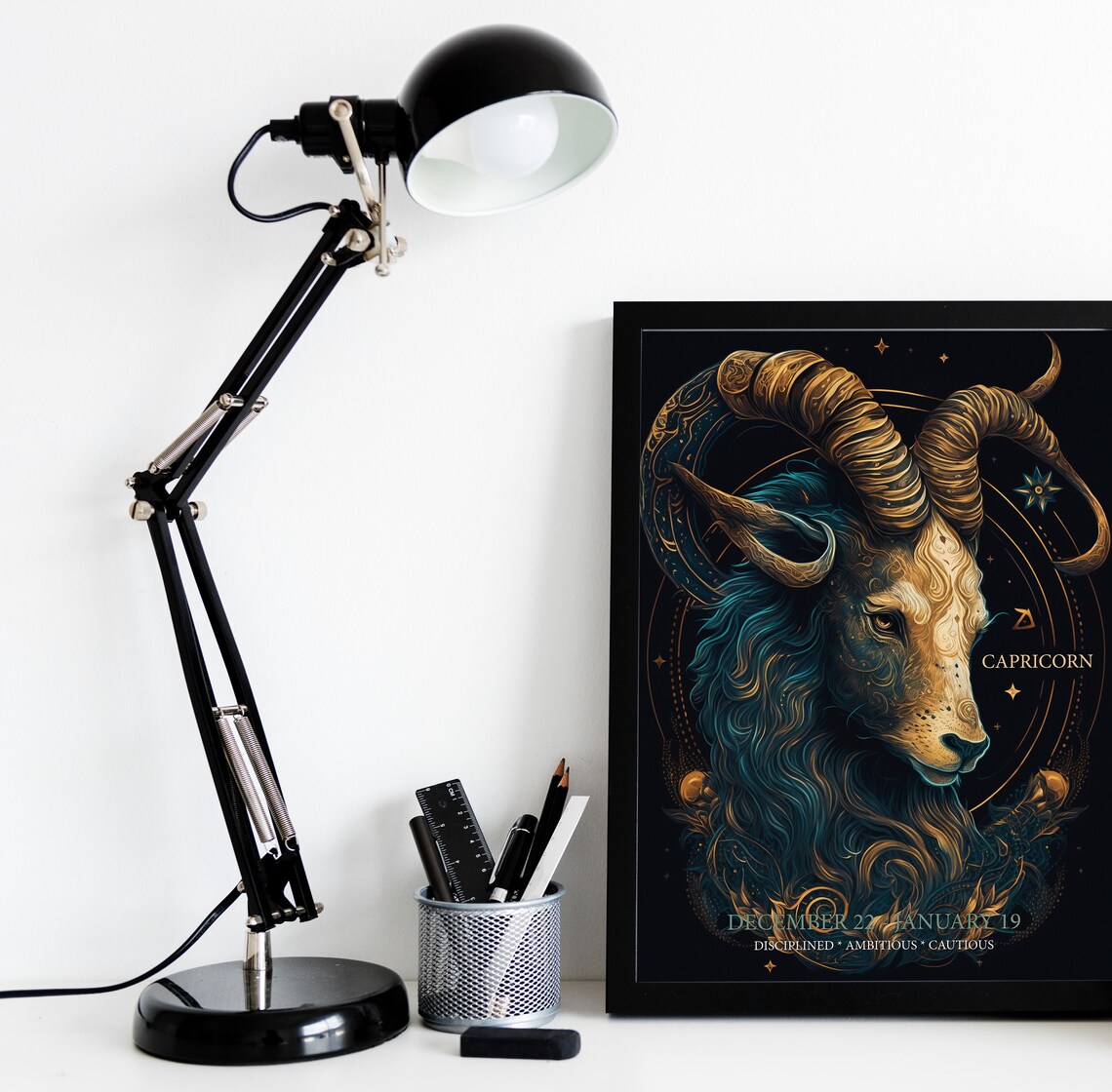Capricorn Zodiac Goat Gold Celestial Astrology Star Sign Poster - Image 3