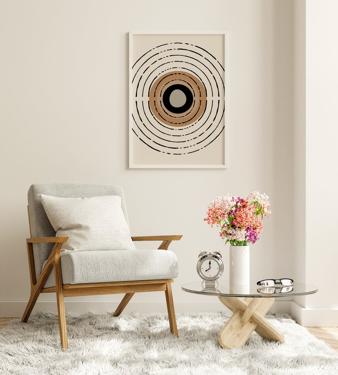 Concentric Dashed Circles Neutral Black Tan Geometric Poster - Image 7
