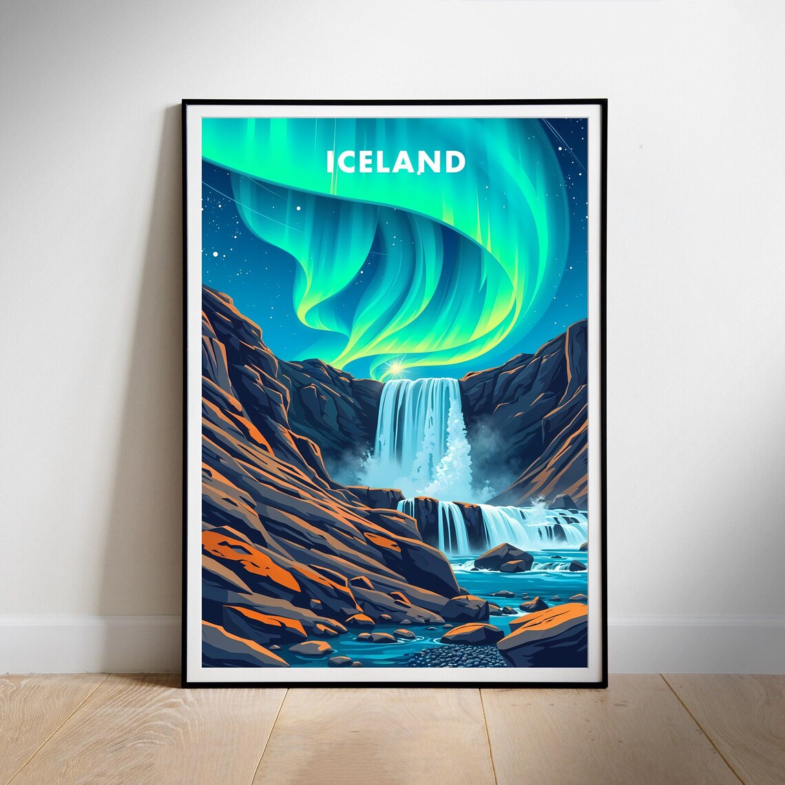 Iceland Travel Poster, Retro Travel Poster