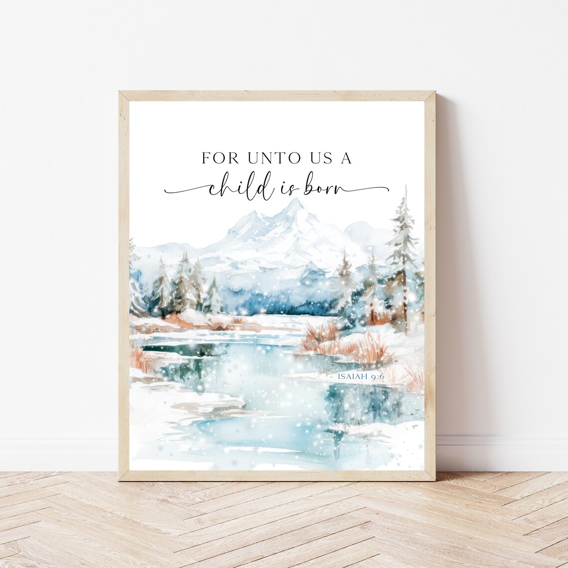 For Unto Us a Child Is Born Isaiah 9 6 Winter Christmas Scripture Poster