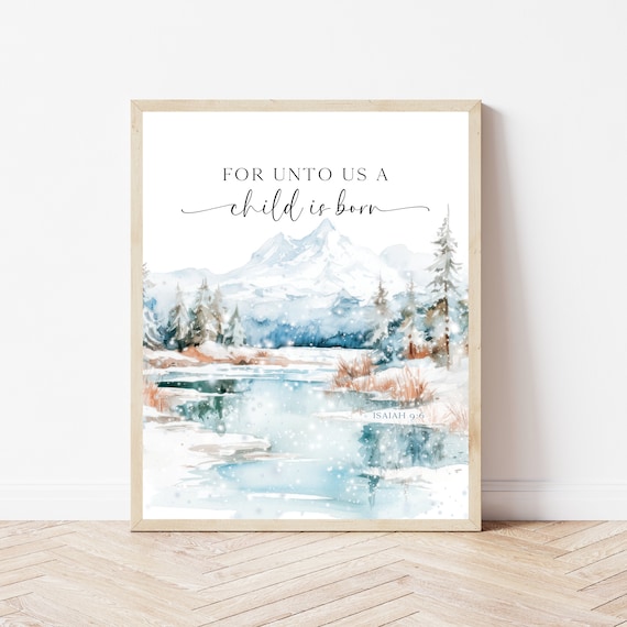 For Unto Us a Child Is Born Isaiah 9 6 Winter Christmas Scripture Poster