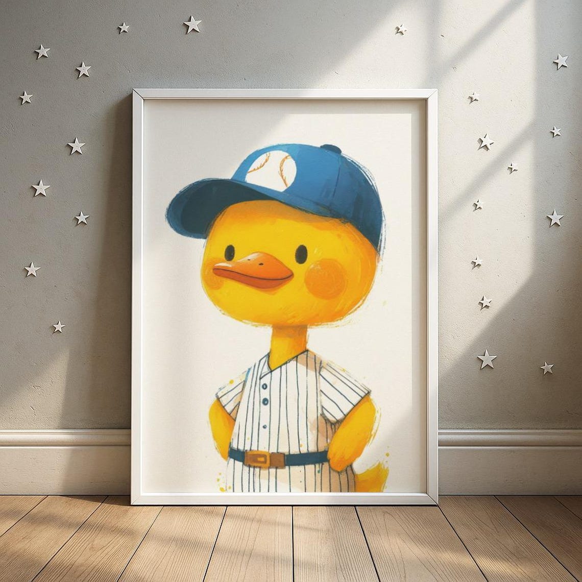 Baseball Duck Puppy in Uniform Cap Cute Sports Nursery Wall Art