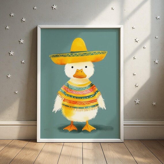Fiesta Duck with Sombrero and Poncho Cute Nursery Wall Poster