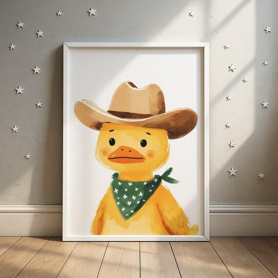 Cowboy Duck Print Western Nursery Art Kids Room Decor Wall
