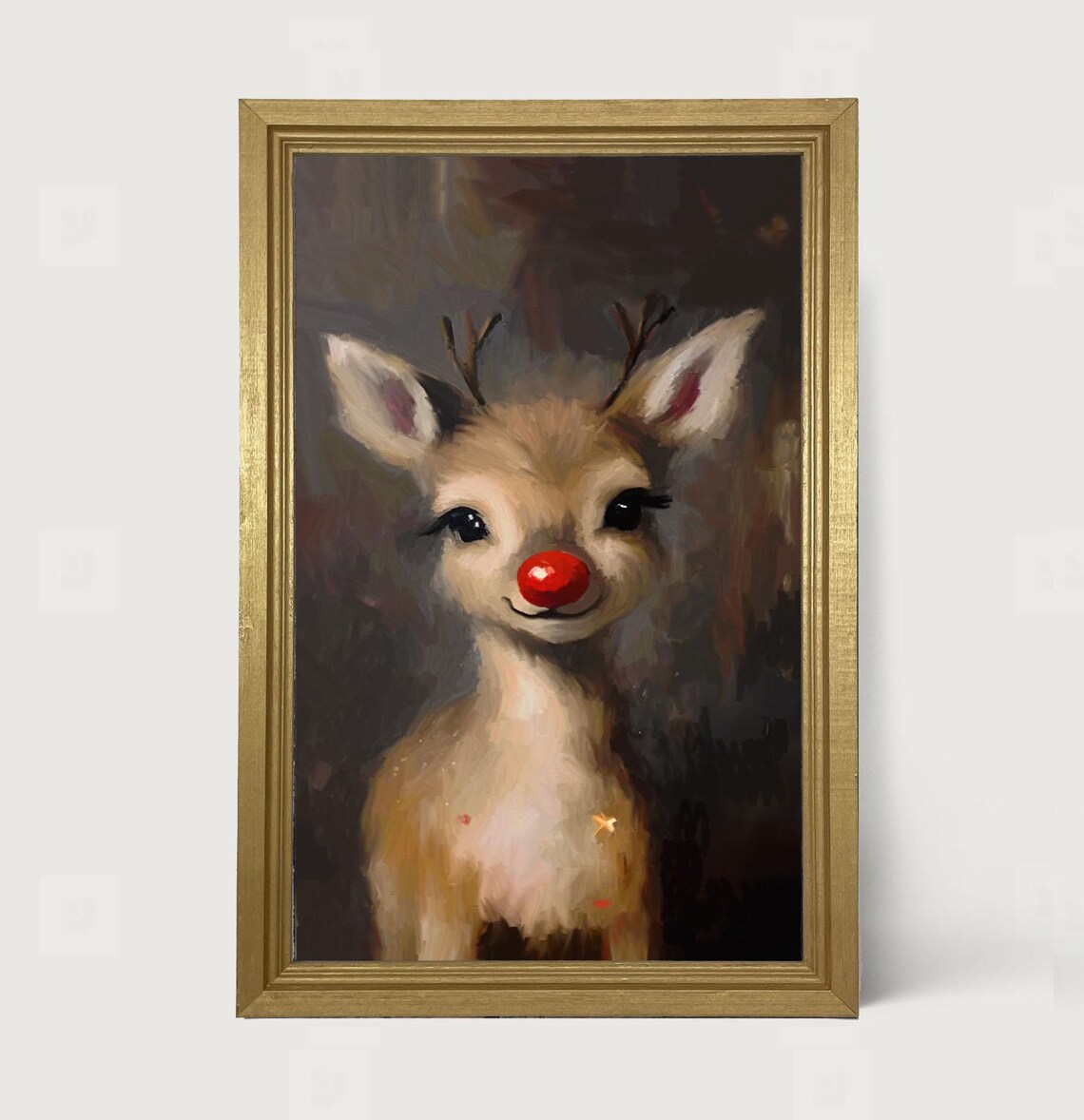 Rudolph Christmas Reindeer Art Print, Whimsical Decor