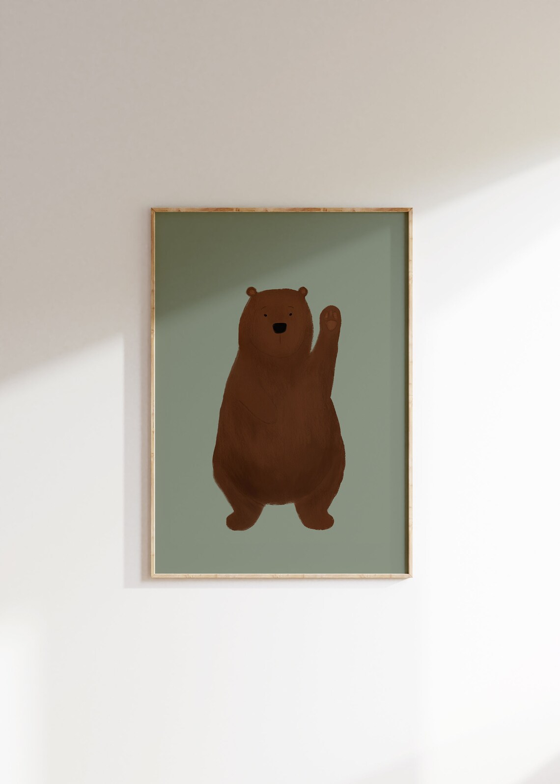 Sage Green Nursery Bear Poster, Woodland Nursery Decor