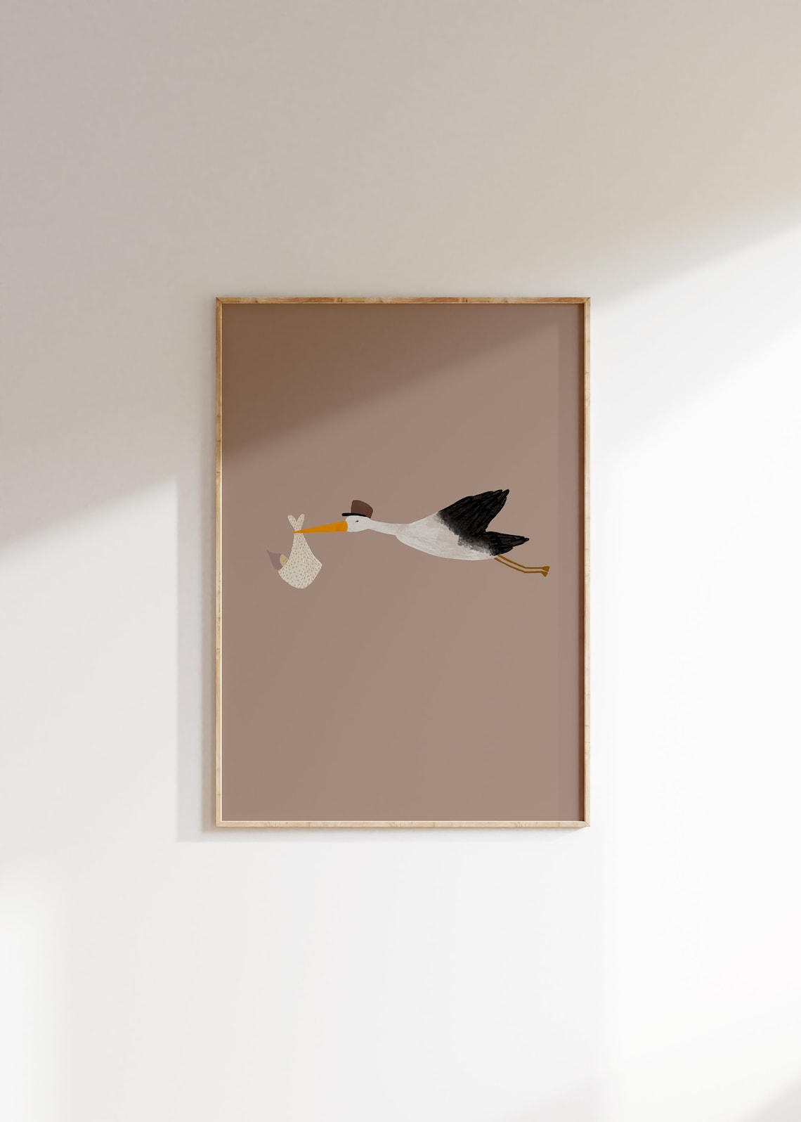 Stork With Baby Minimalist Nursery Art Print