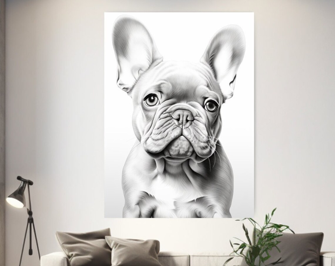 French Bulldog Puppy Portrait Black And White Dog Wall Art Poster