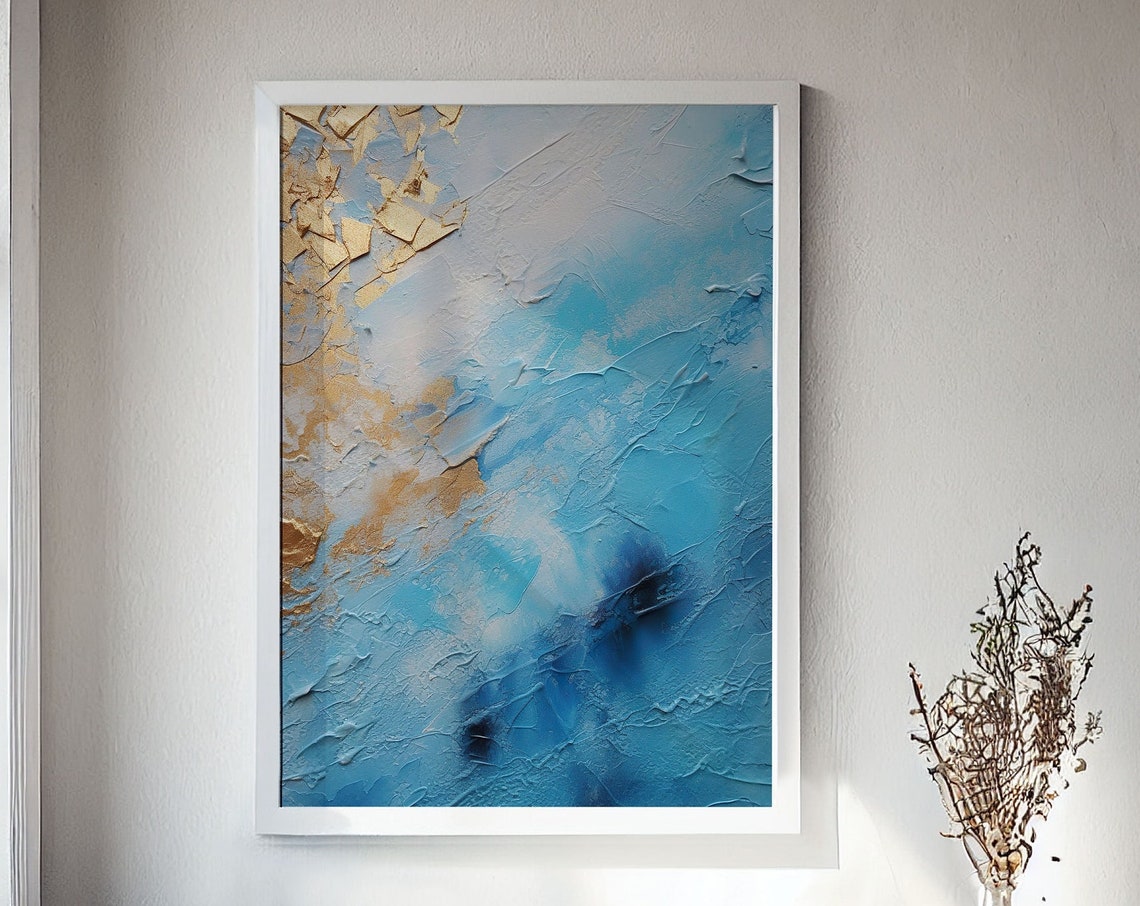 Turquoise Blue Abstract Ocean Waves With Gold Accent Style Poster