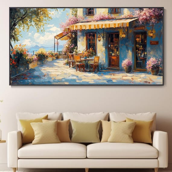 Cozy Spring Village Textured Oil Painting On Urban Architecture Hut Scene Wall Art Cabins Landscape Painting Large Spring Living Room