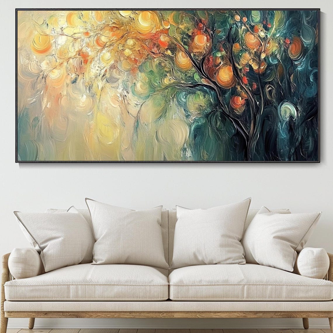 Abstract Swirling Tree Orange Gold Teal Impasto Modern Poster