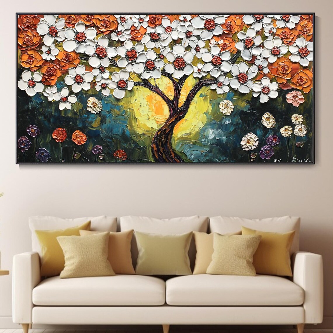 Blossom Tree Oil Painting Art Print, Modern Abstract