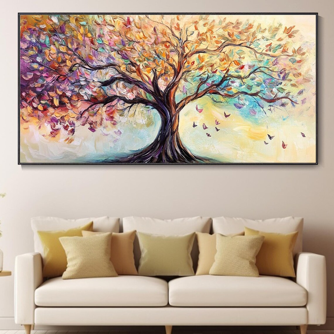 Original Colorful Tower Tree Paitning On Boho Wall Decor 3d Textured Wall Art Bright Painting Large Modern Wall Artpainting For Hotel