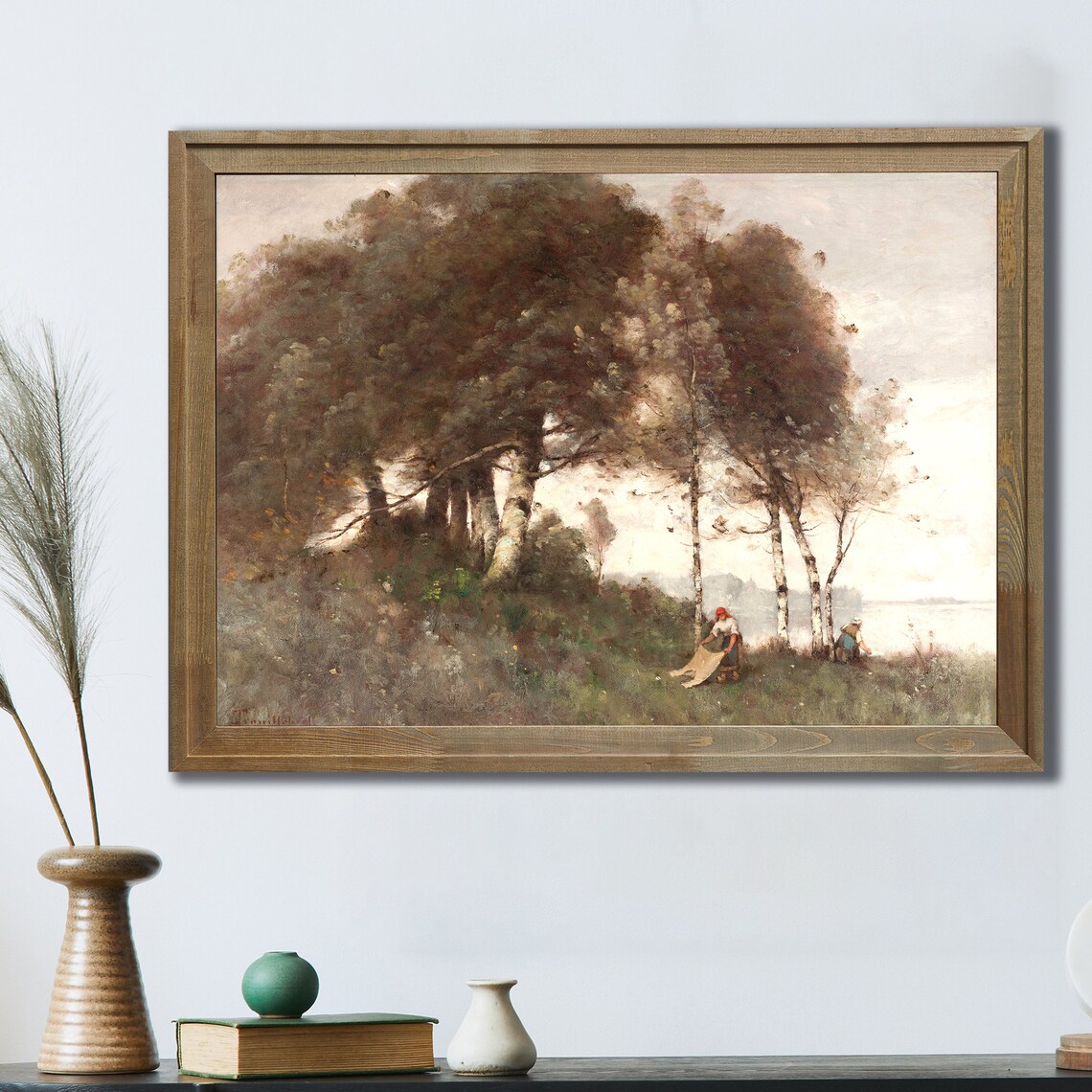 Vintage Oil Painting Birch Grove Washerwomen Bright Water Art Poster - Image 4