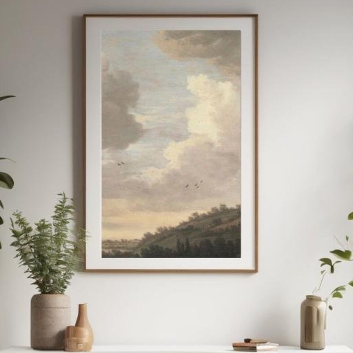 Peaceful Countryside Landscape Cloudy Sky Vintage Oil Painting Print