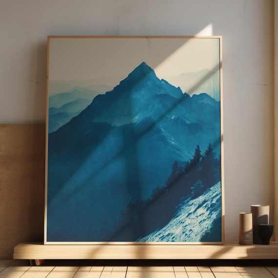 Blue Mountain Rustic Vintage Landscape Art Print