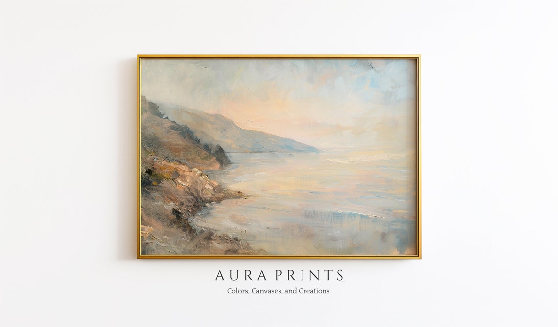 Misty Coastal Cliffs Soft Neutral Blue Ocean Seascape Poster