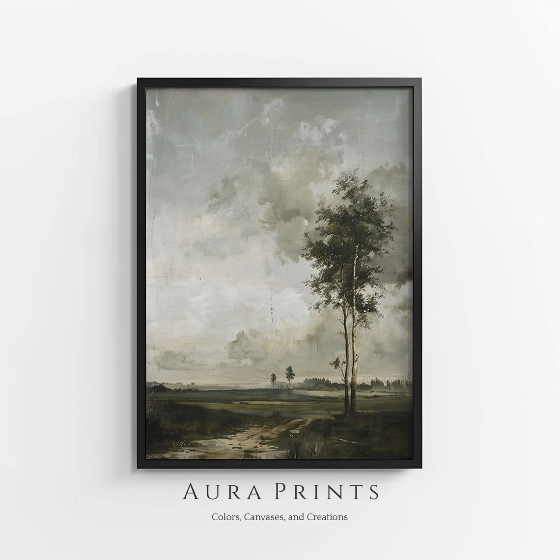Peaceful Countryside Vista Lone Tree Moody Landscape Art Poster