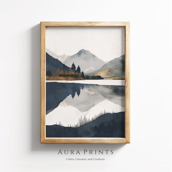 Majestic Mountain Peaks Lake View Wall Art Farmhouse Style 0472