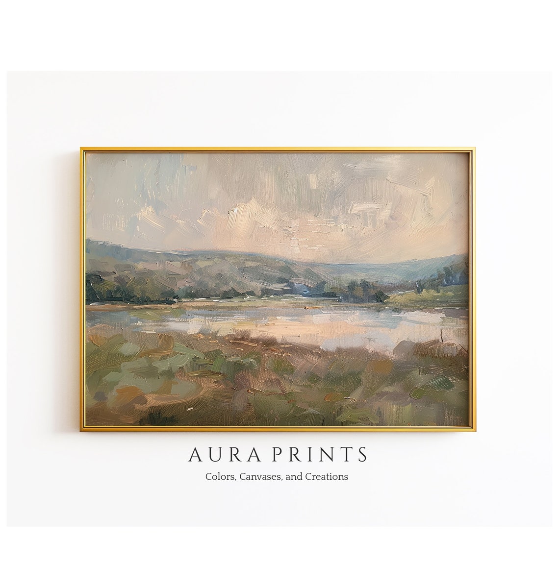 Serene Rustic Country Meadow Soft Oil Landscape Vintage Wall Print