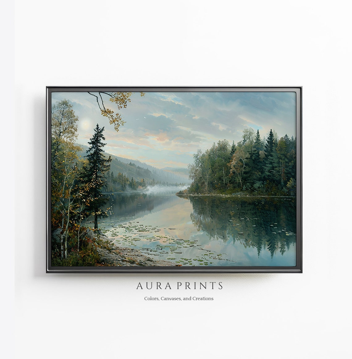 Calm Mountain Lake Reflections Vintage Forest Landscape Poster