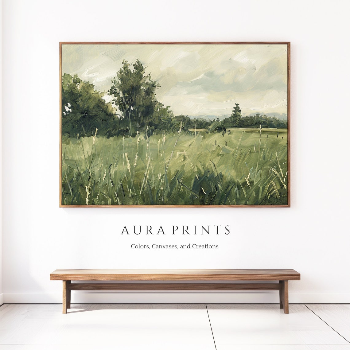 Green Meadow Cottage Countryside Vintage Oil Painting Landscape Poster