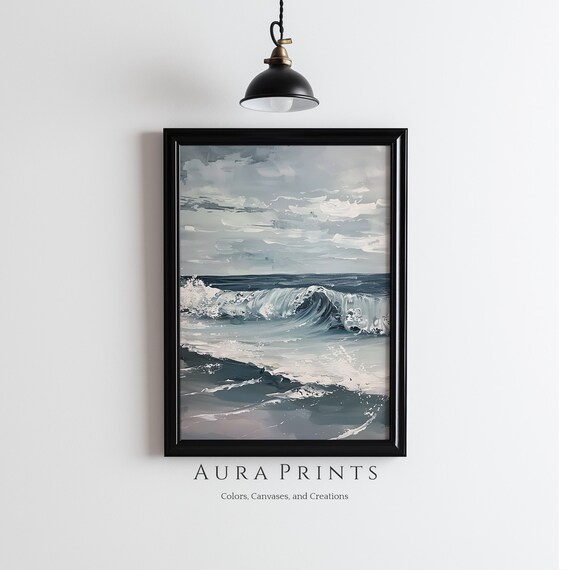 Crashing Waves Vintage Oil Painting Seascape Coastal Waters Poster