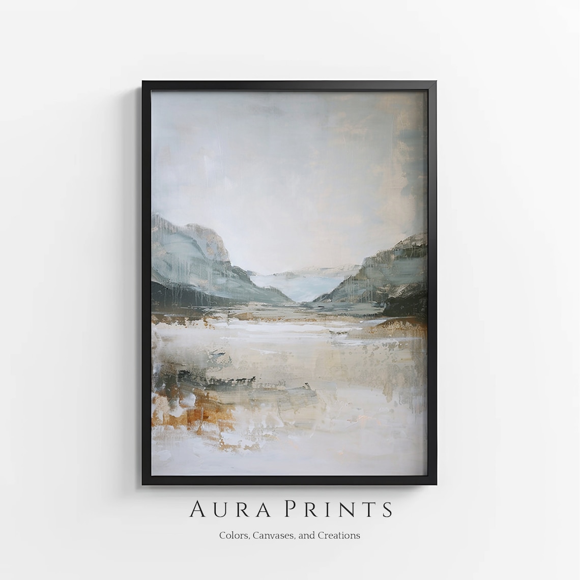 Misty Mountain Lake Abstract Neutral Oil Painting Art Poster