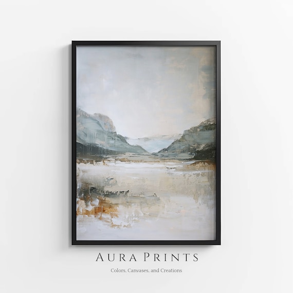 Misty Mountain Lake Abstract Neutral Oil Painting Art Poster