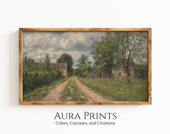 Frame Tv Art Country Road Pastoral Scene Highresolution Soft Tone Farmhouse Artwork 1052