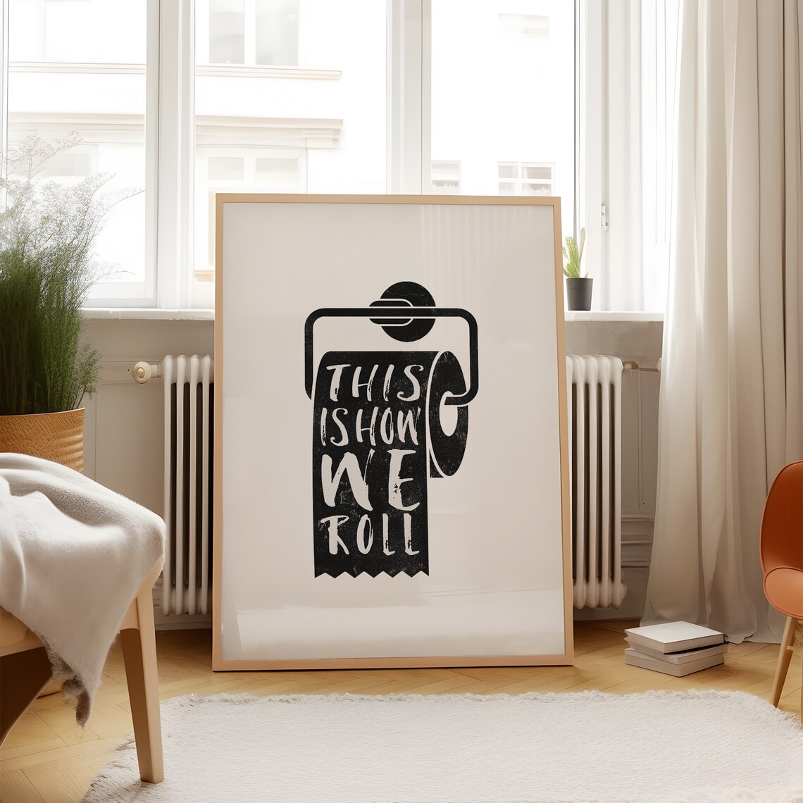 Funny Bathroom Print Art Quirky Bathroom Decor Printable This Is How We Roll Wall Art - Image 3
