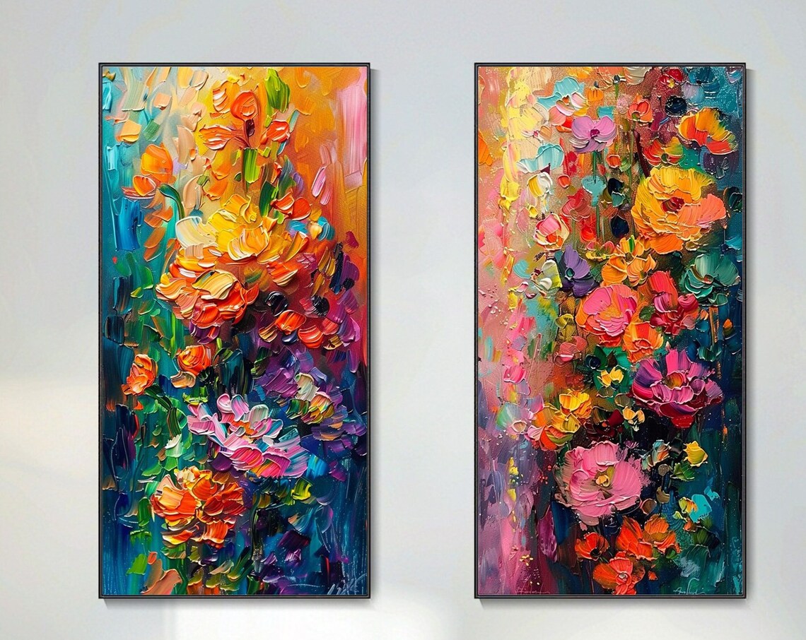 Abstract Floral Oil Painting Art Print, Living Room Decor
