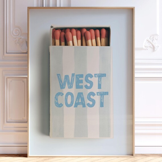 West Coast Matchbox Art Coastal Beach Dorm Room Wall Decor Poster