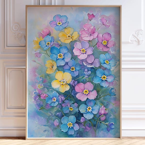 Forget Me Not Flowers Wall Art Print Colorful Floral Poster Botanical Spring Decor Modern Farmhouse