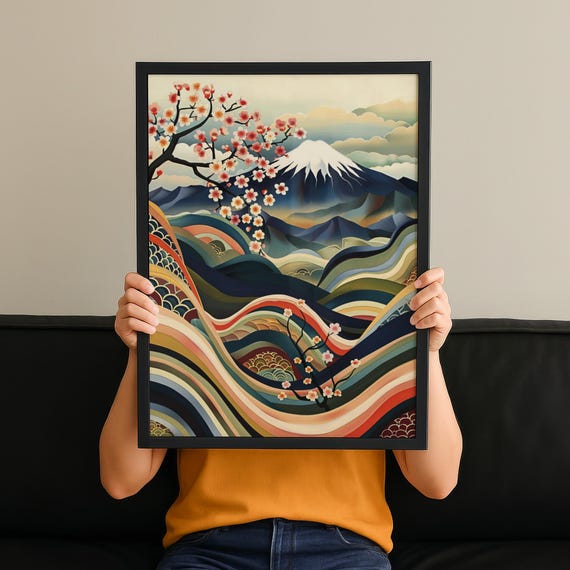 Zen Mount Fuji Wall Art Serene Japanese Poster Minimalist Japan Travel Print Abstract Asian Landscape Modern Nature Decor No 92