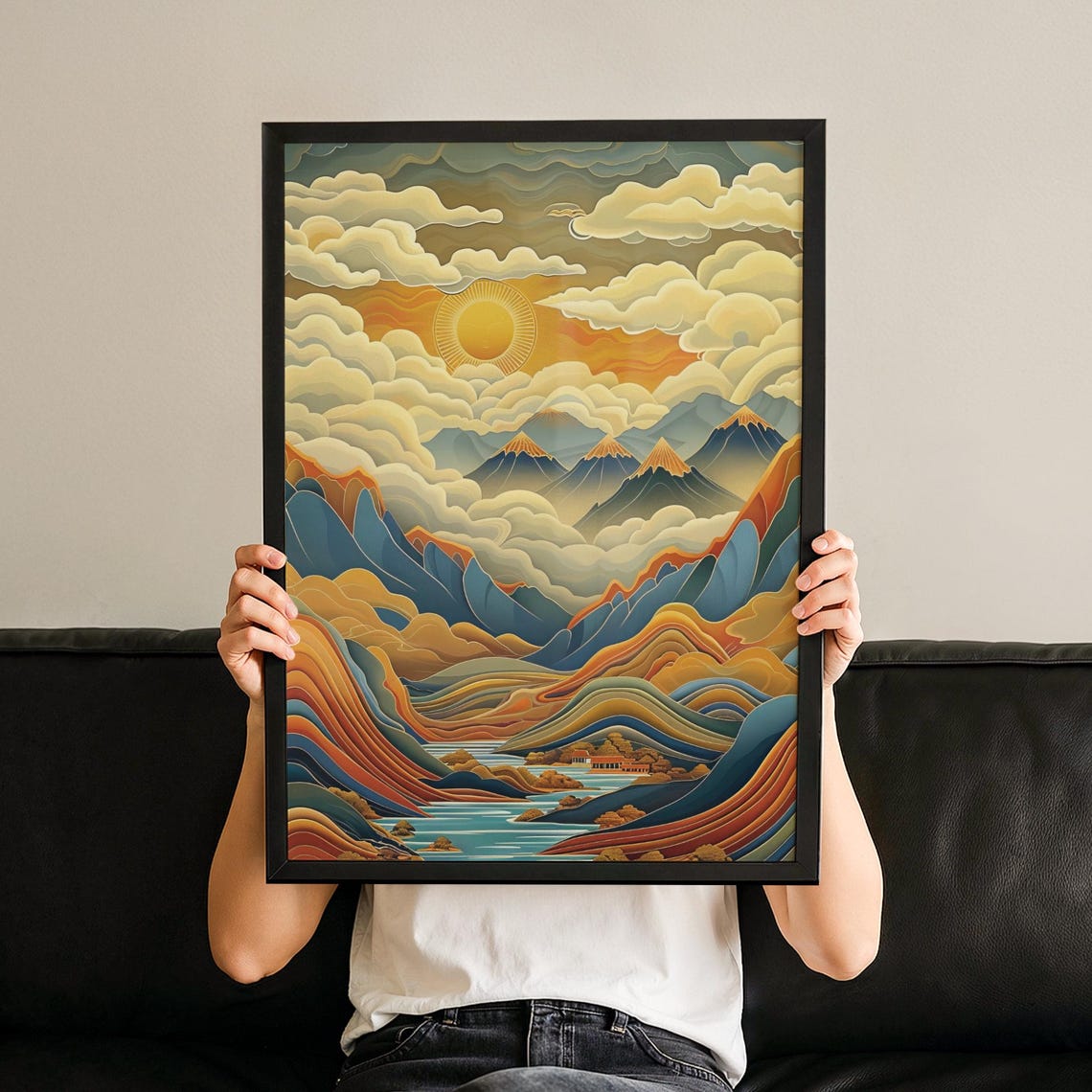 Japandi Mountain Lake Print Wabi Sabi Minimalist Decor