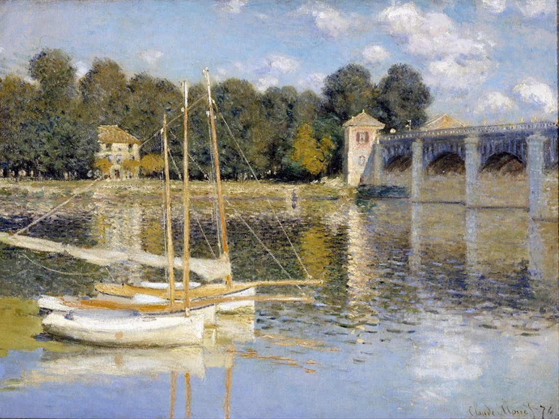 Claude Monet The Argenteuil Bridge 1874 Sailboats Seine River Scene Poster