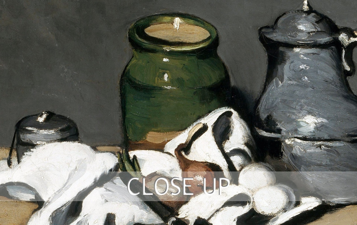 Paul Cezanne Still Life Kettle Green Jar White Cloth Painting Poster - Image 2
