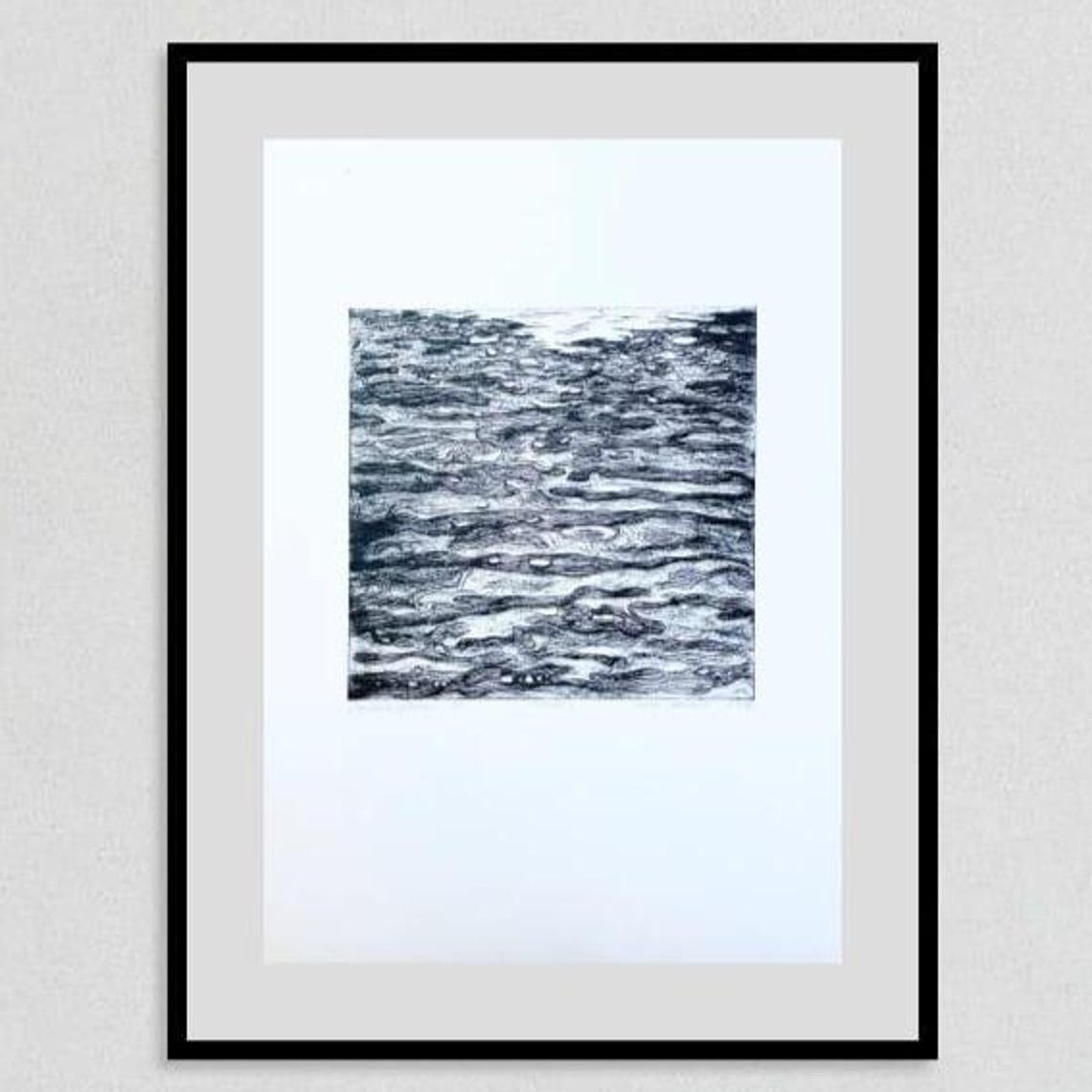 Water Reflections Hand Pulled Etching with Abstract Waves Poster