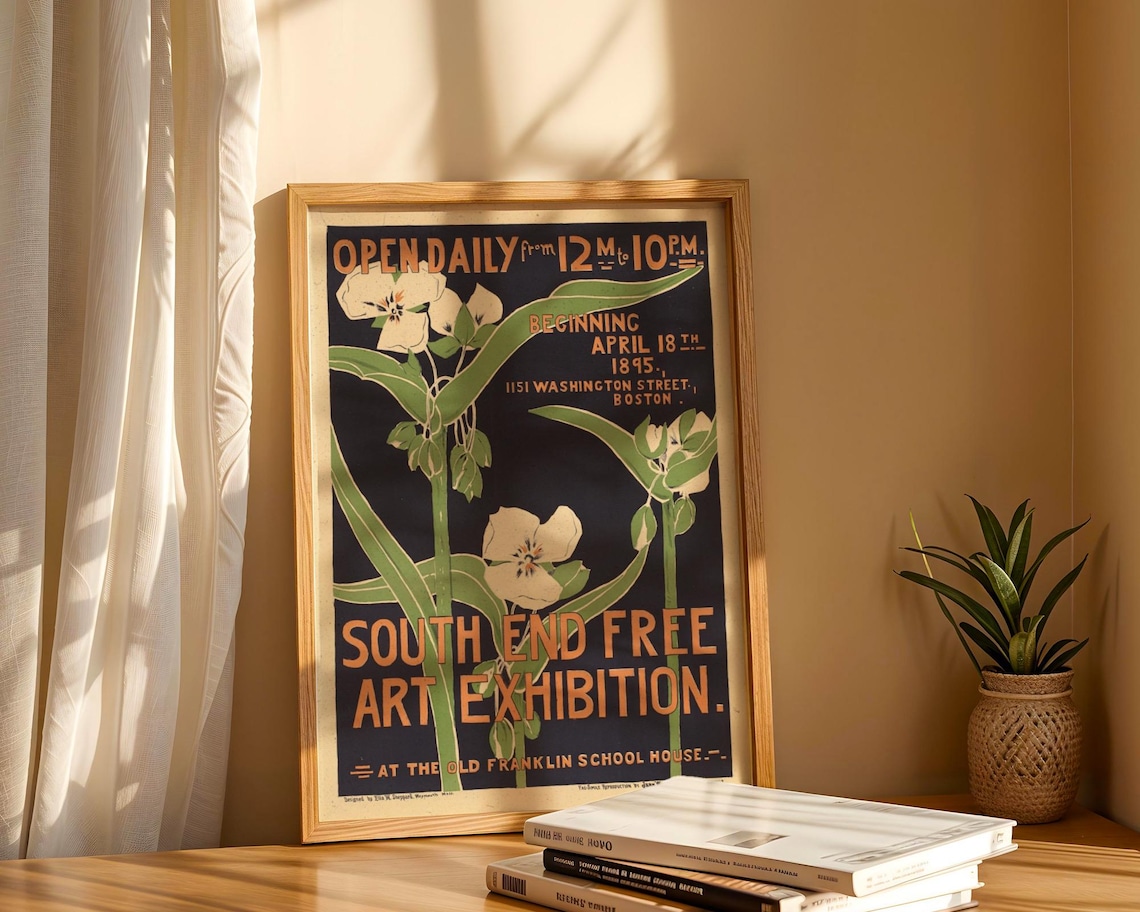 Art Nouveau Exhibition Poster, Vintage Botanical Print