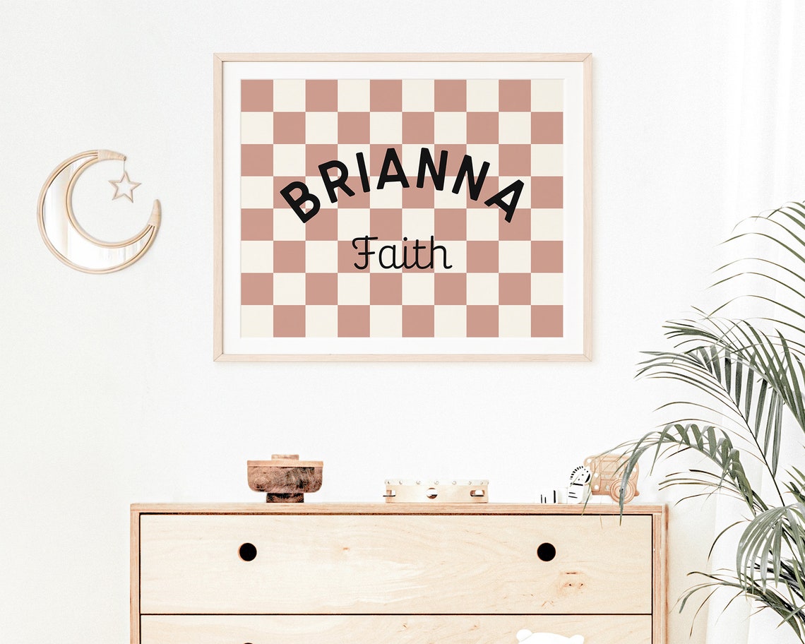 Personalized Dusty Rose Checkerboard Custom Name Sign Girls Wall Art - Image 4
