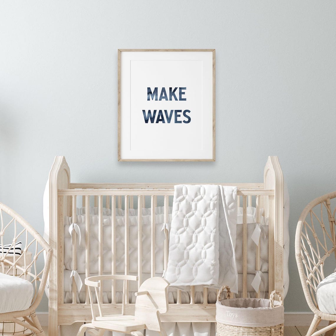 Make Waves Navy Watercolor Block Letters Coastal Quote Sign Poster - Image 5