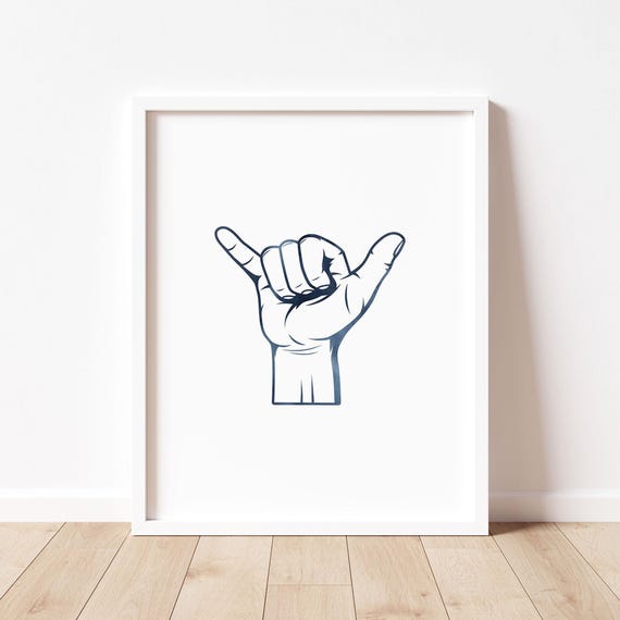 Watercolor Shaka Sign Wall Art Kids Hang Loose Hand Boy Surf Poster Girl Surf Nursery Decor Coastal Beach Baby Nursery Decor