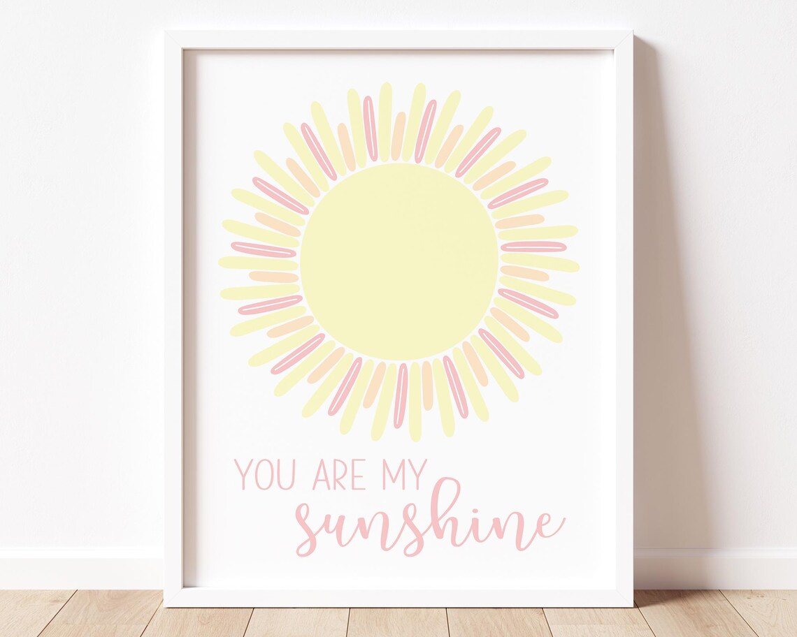 You Are My Sunshine Pastel Sun Nursery Quote Pink Girls Room Poster - Image 5