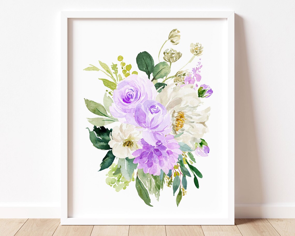 Purple Watercolor Flowers Peony Wall Art Girls Room Wall Art Peonies Wall Art Baby Girl Boho Nursery Decor